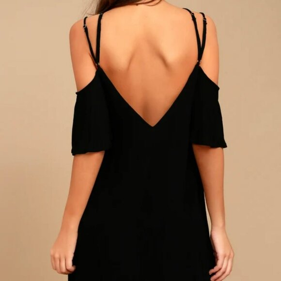 NEW Lulus Afterglow Strappy Cold Shoulder Shift Dress Women‎ Large Black Mini - Picture 3 of 15